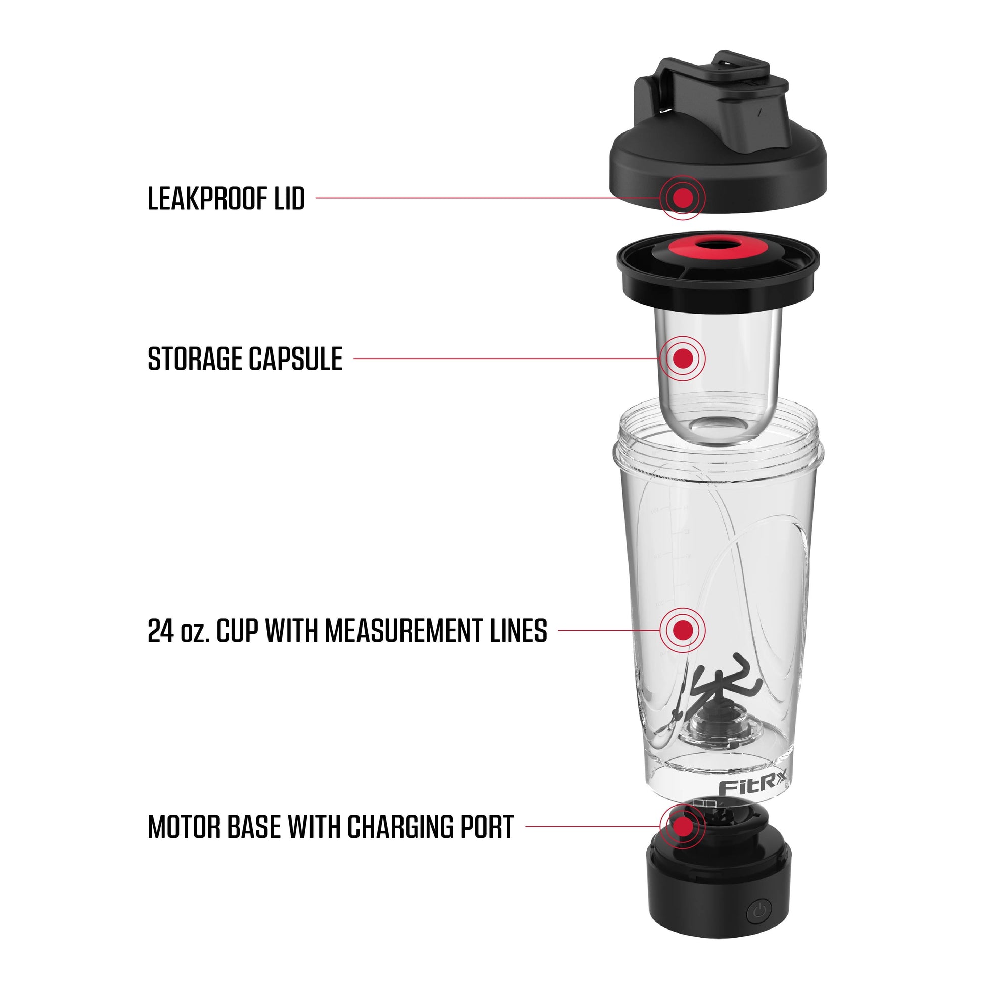 Sport Mixer Electric Shaker Bottle, Rechargeable Portable Personal Shaker Bottle, 24Oz., Black